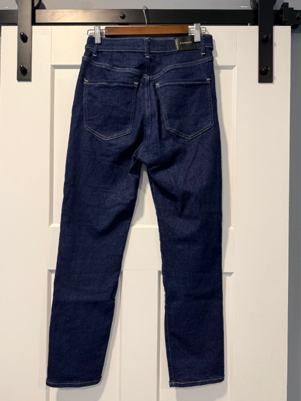 Express Slim Super High Rise Dark Blue Denim Jeans - Picture 3 of 5